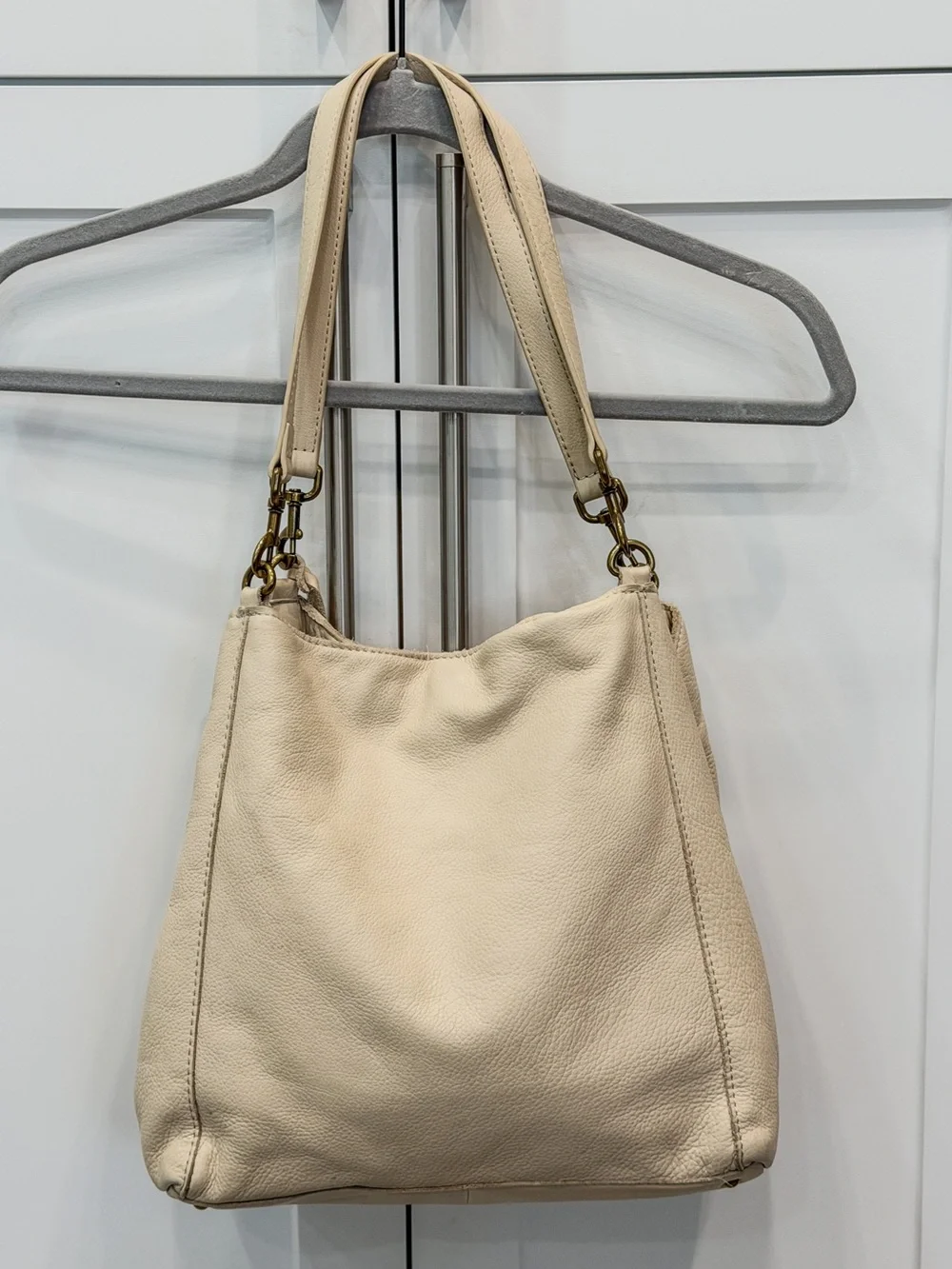 American Leather Co Austin Triple Entry Pebbled Leather Bucket Bag